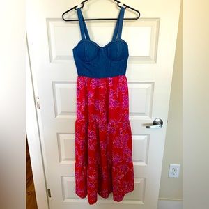 Denim and floral maxi dress